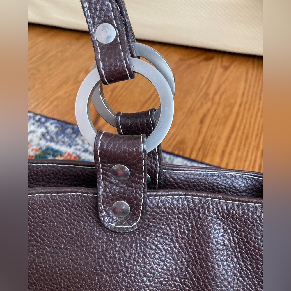 Leather Shoulder Tote Bag in Dark Brown - Picture 2 of 10